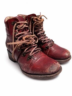Freebird by Steven Gage Distressed Ankle Boots In Burgundy-Sz 8